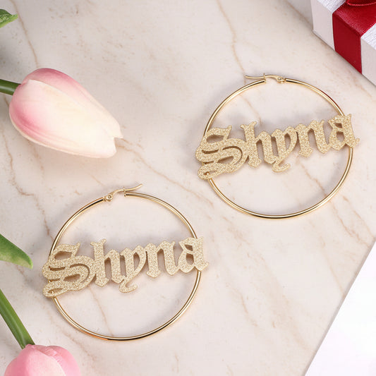 Personalized Sparkling Name Hoop Earrings