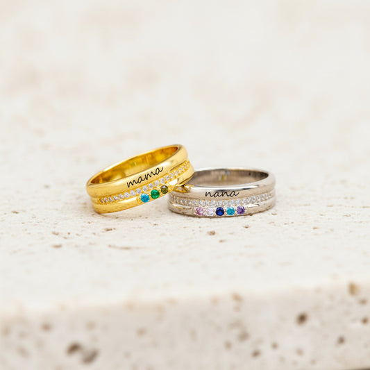 Personalized Birthstone Mama Ring 925 Silver