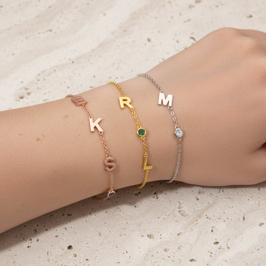 Personalized Initial Birthstone Bracelet
