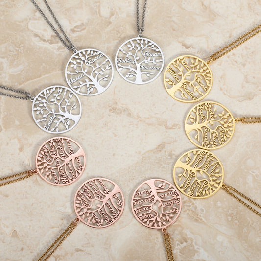 Personalized Family Names Tree Necklace Sterling Silver 925