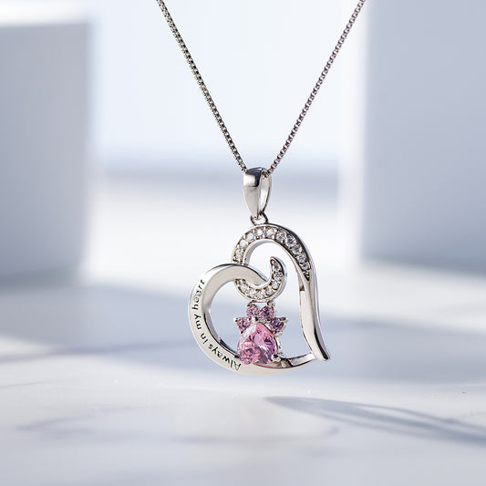 Birthstone Paw Engraved Memorial Necklace