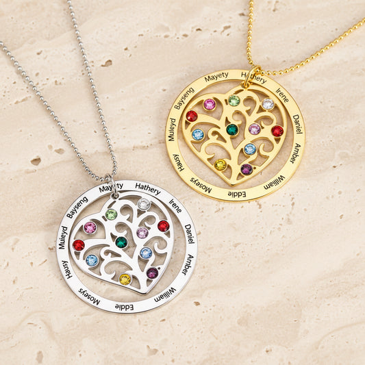 Combined Names Birthstones Family Tree Necklace