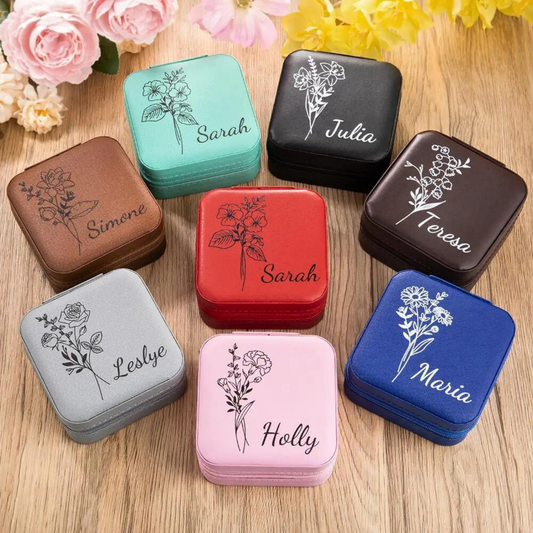 Custom Birth Flower Leather Jewelry Box