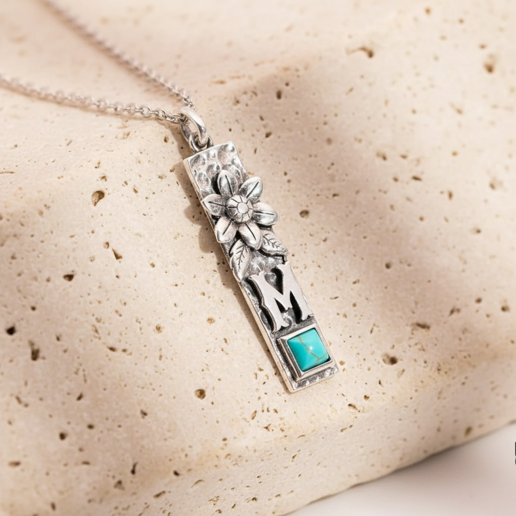 Western Turquoise Initial Bar Necklace