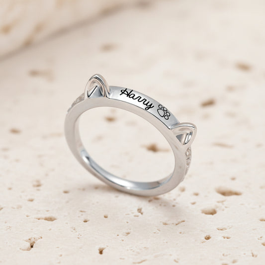 Personalized Name Cat Ring with Ears