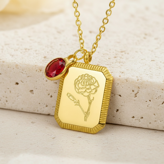 Custom Vintage Birth Flower & Birthstone Necklace