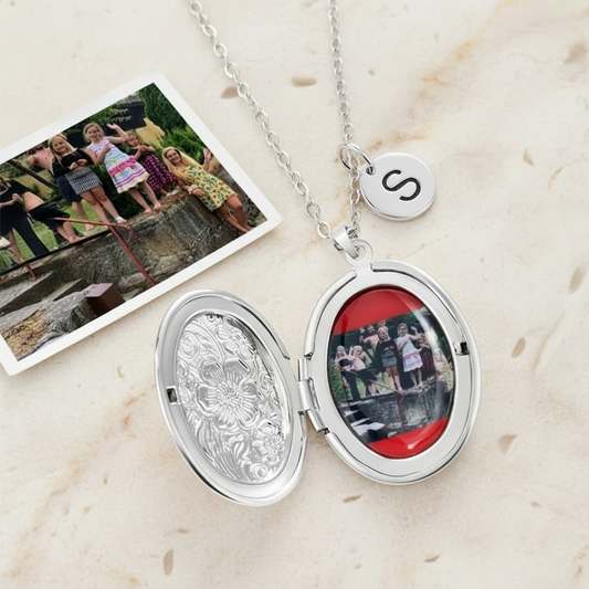 Custom Flower Locket Necklace with Initial