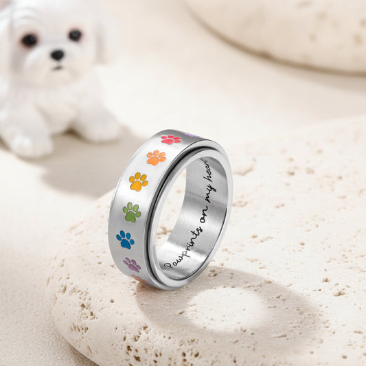 Custom Engraved Paw Rainbow Spinner Ring