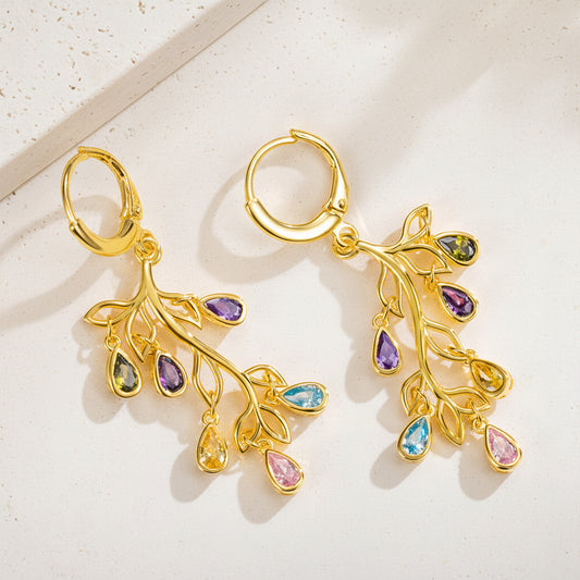 Combined Family Birthstones Branch Earrings