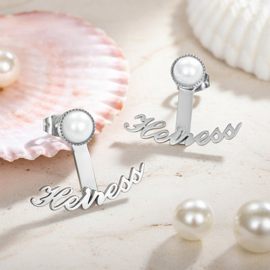 Custom Name Pearl Stud Earrings