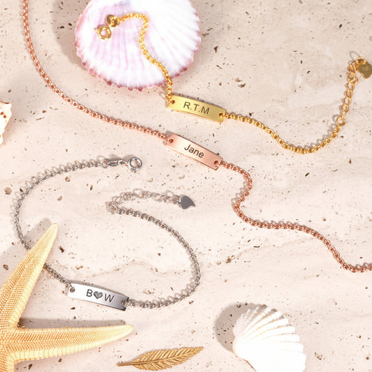 Engraved Bar Anklet Sterling Silver 925