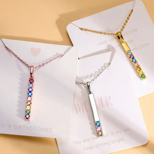 Combined Birthstones Bar Necklace