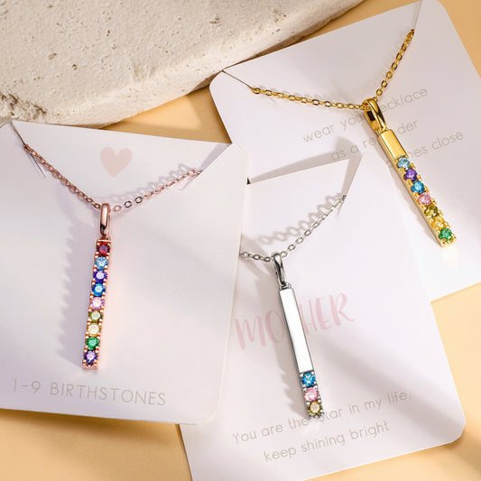 Combined Birthstones Bar Necklace