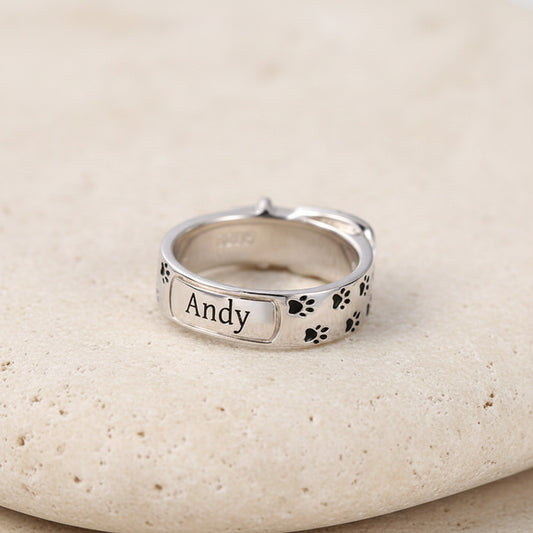 Engraved Pet Collar Ring with Paws