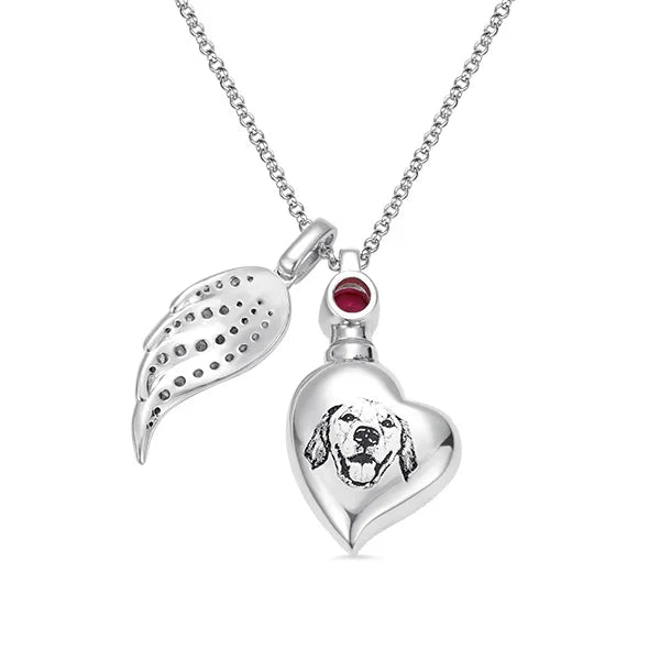 Engraved Heart Birthstone Urn Necklace