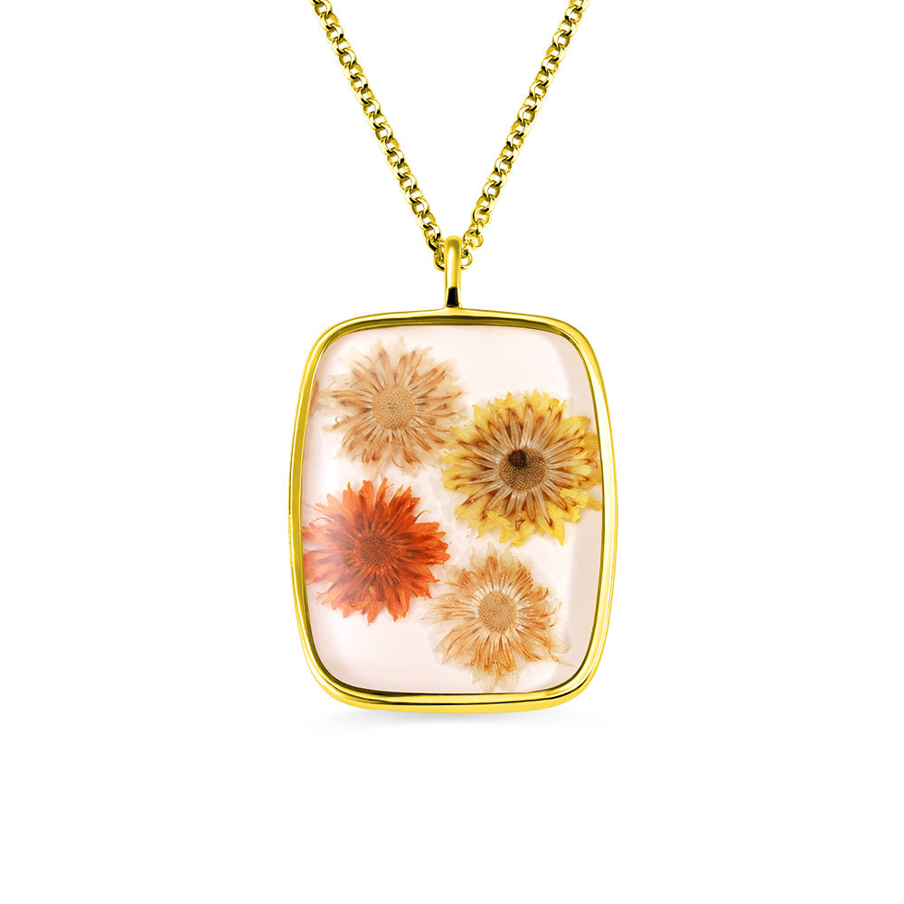 Dried Birth Flowers Resin Engraved Necklace