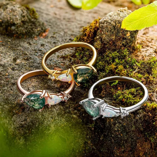 Natural Agate Moss Opal Ring