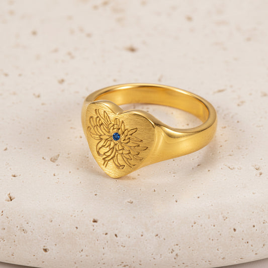 Custom Birth Flower Signet Ring