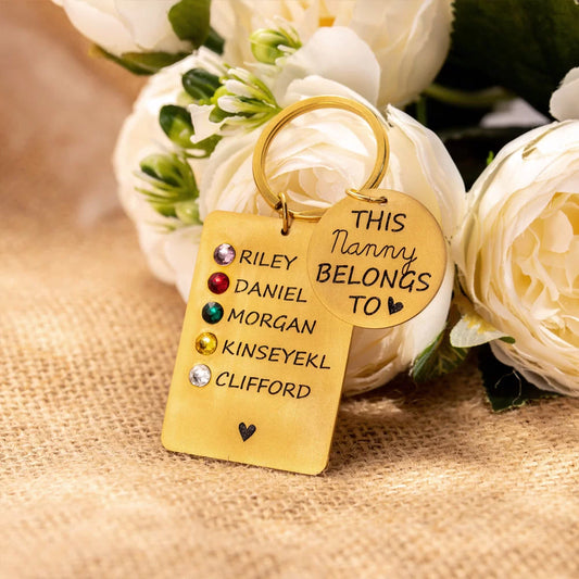 Personalized Combined Birthstones and Names Keychain