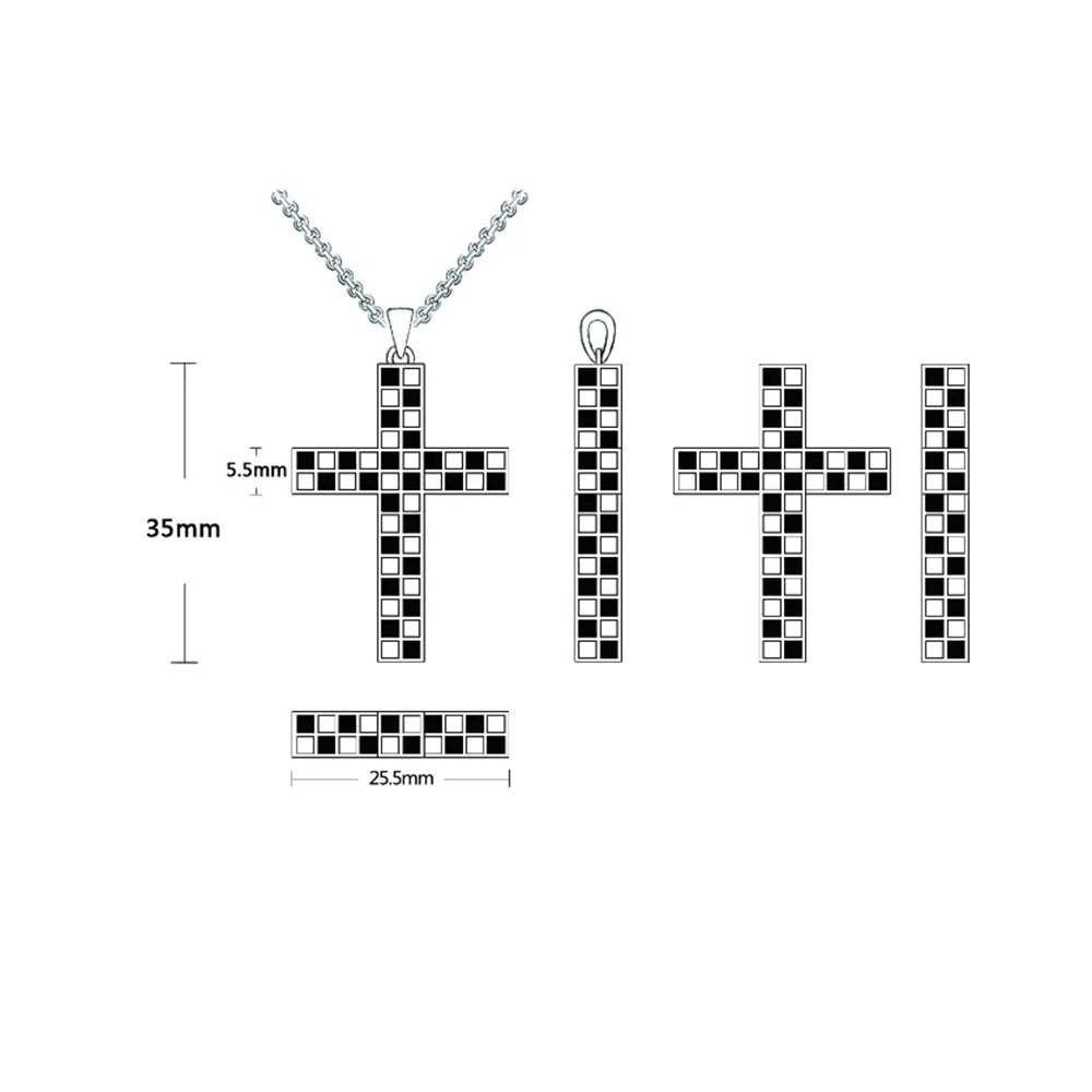 Checkered Cross Necklace with Birthstone & Initial