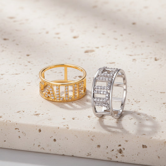Personalized Crystal Name Ring