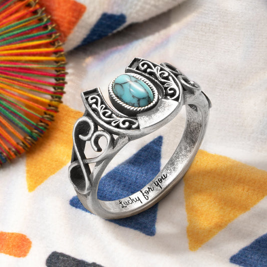 Custom Horseshoe Turquoise Ring 925 Silver