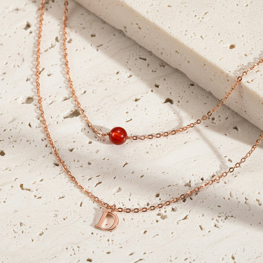 Personalized Double-Layer Initial Necklace with Birthstone