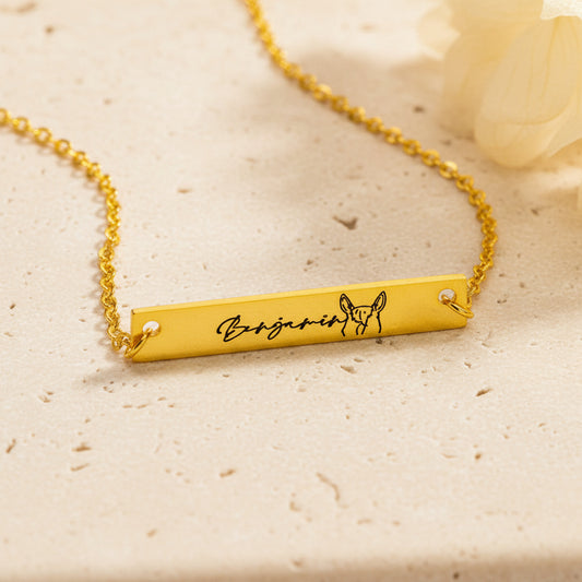 Custom Pet Ear Name Bar Necklace