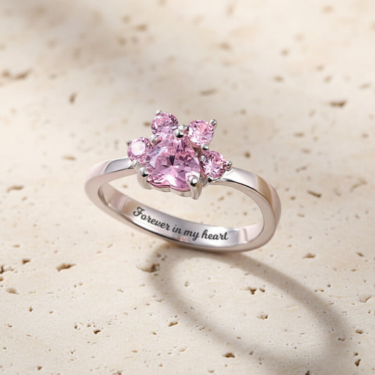Custom Engraved Pet Paw Birthstone Ring
