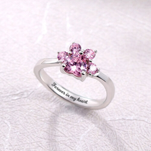 Custom Engraved Pet Paw Birthstone Ring