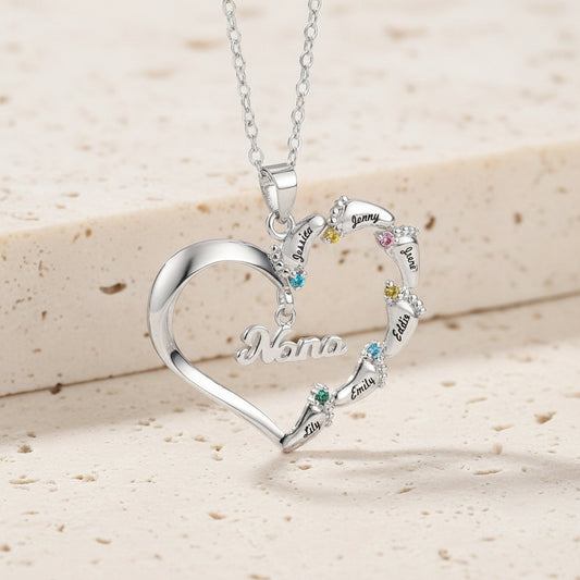 Custom Name & Birthstone Baby Heart Necklace