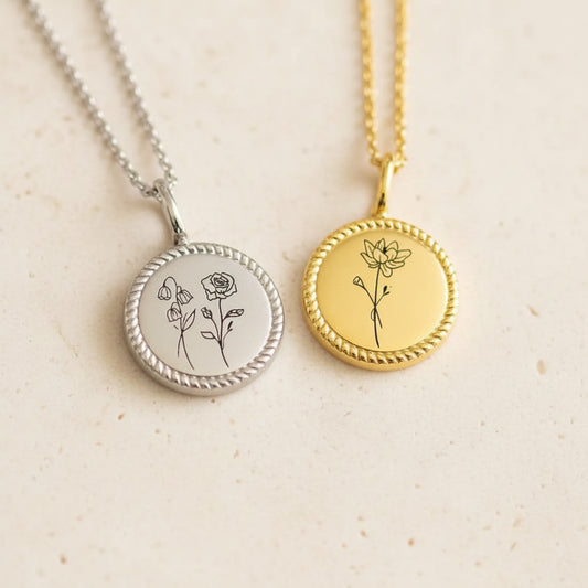 Personalized Birth Flower 4 Photos Locket Necklace