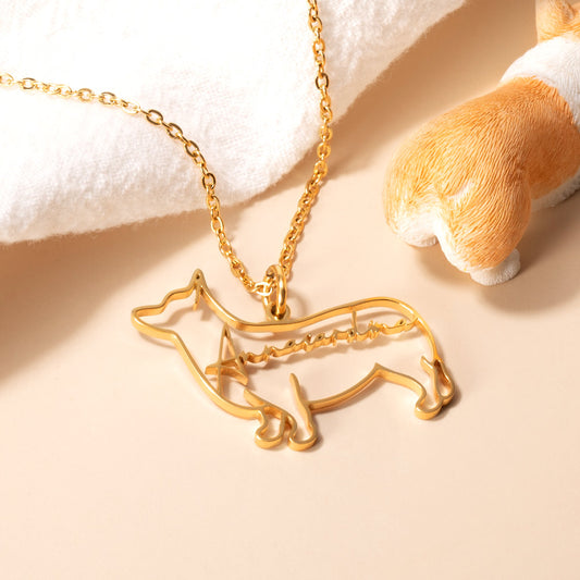 Custom Dog Silhouette Name Necklace
