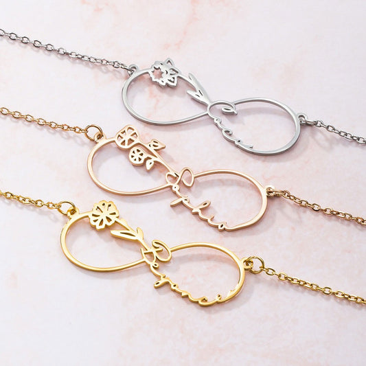 Custom Infinity Name Birth Flower Necklace