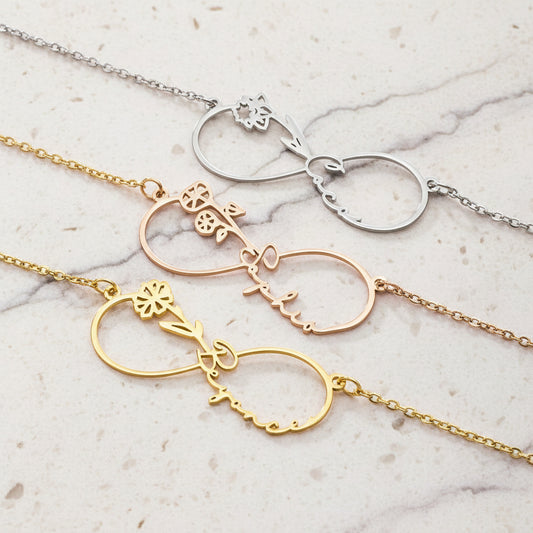 Custom Infinity Name Birth Flower Necklace