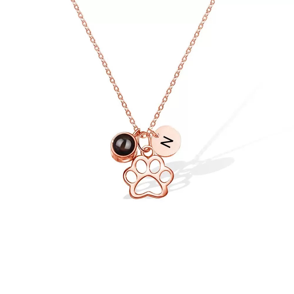 Pet Paw Projection Necklace with Initial