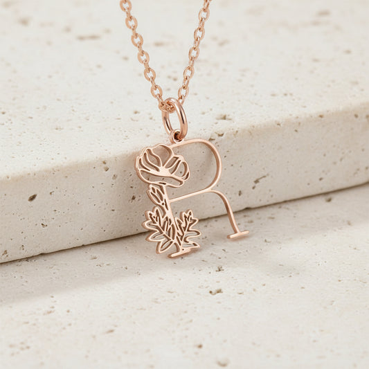 Personalized Birth Flower Initial Necklace