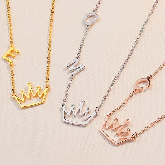 Custom Crown Necklace with Initials