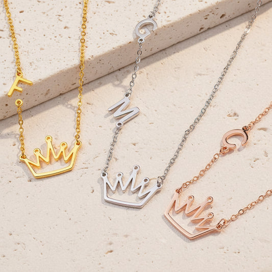Custom Crown Necklace with Initials