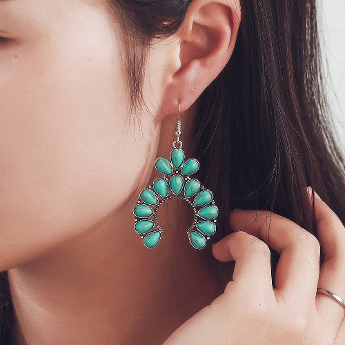 Ethno Turquoise Silver Dangle Earrings