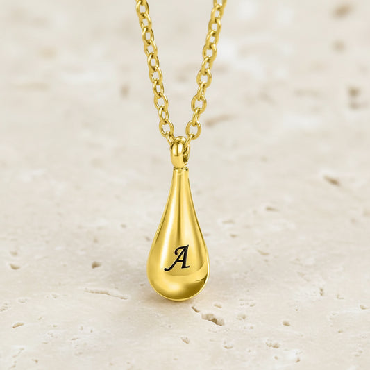 Teardrop Initial Letter Urn Necklace