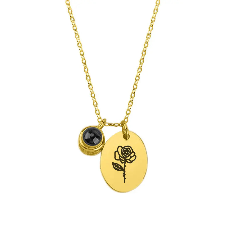 Custom Engraved Birthflower Projection Necklace