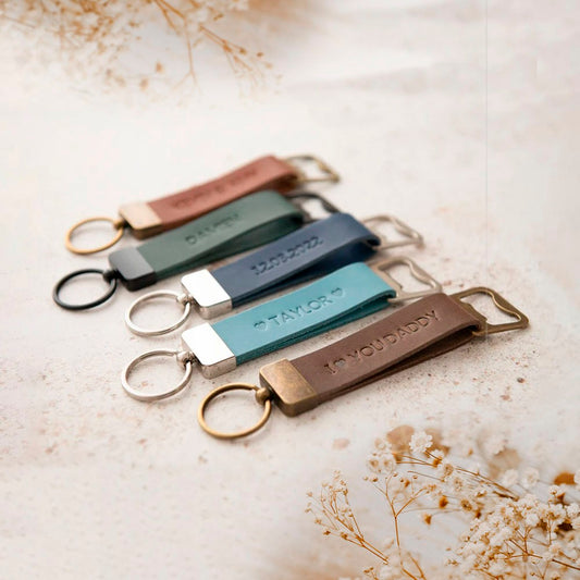 Personalized Leather Bottle Opener Keychain