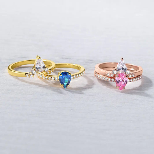 Custom Double Birthstones Stacked Rings