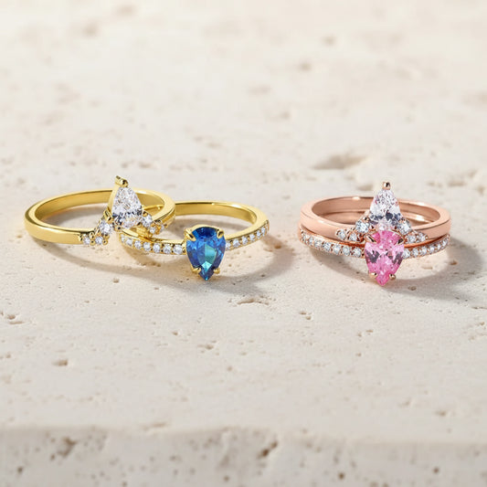 Custom Double Birthstones Stacked Rings
