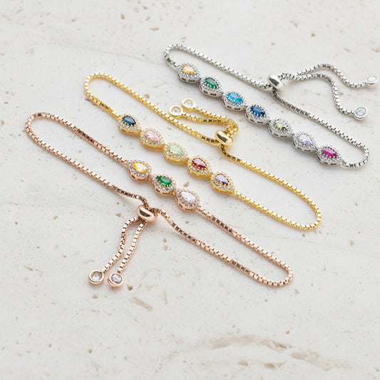 Combined Birthstones Adjustable Bracelet