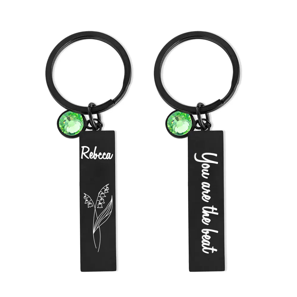 Personalized Name Birth Flower Keychain with Birthstone