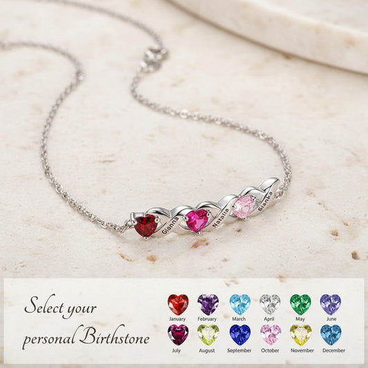 Custom Combined Birthstones Bracelet with Names