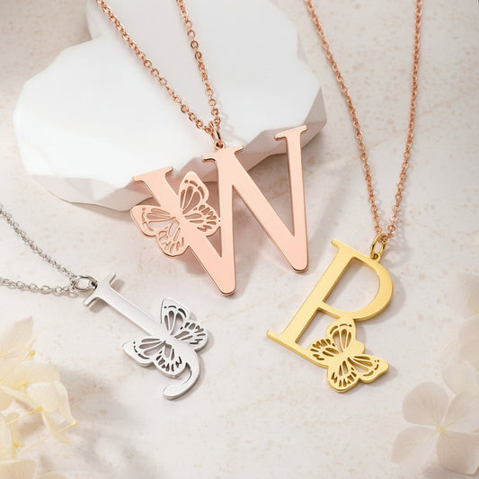 Personalized Butterfly Initial Necklace