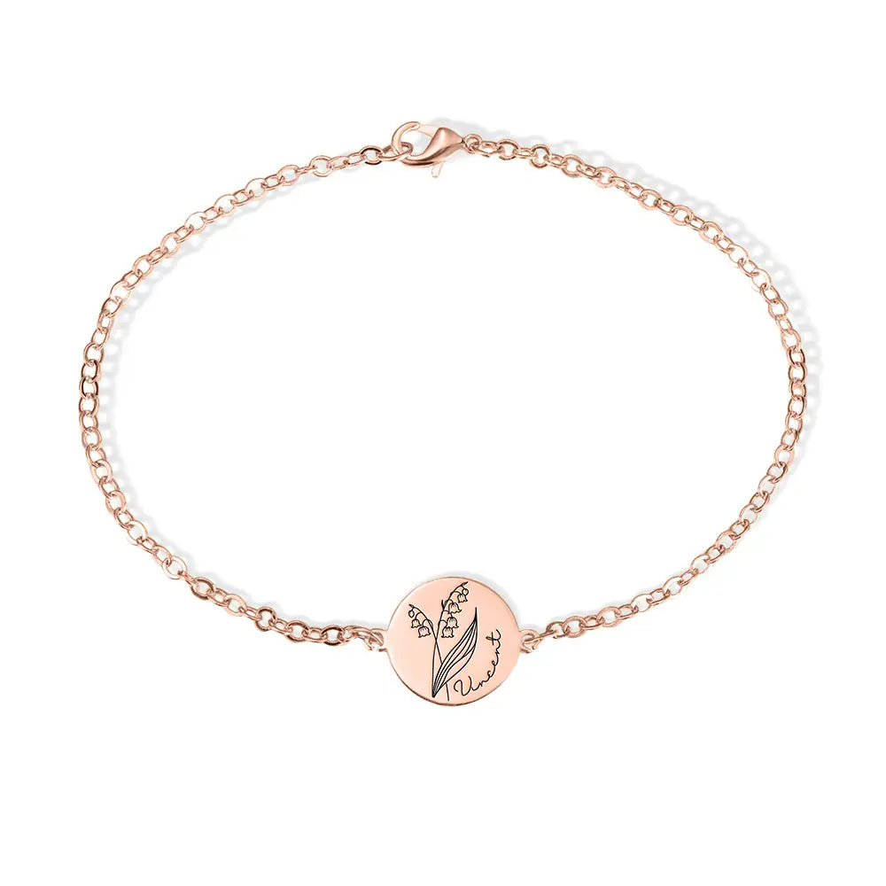 Custom Engraved Birth Flower & Name Bracelet